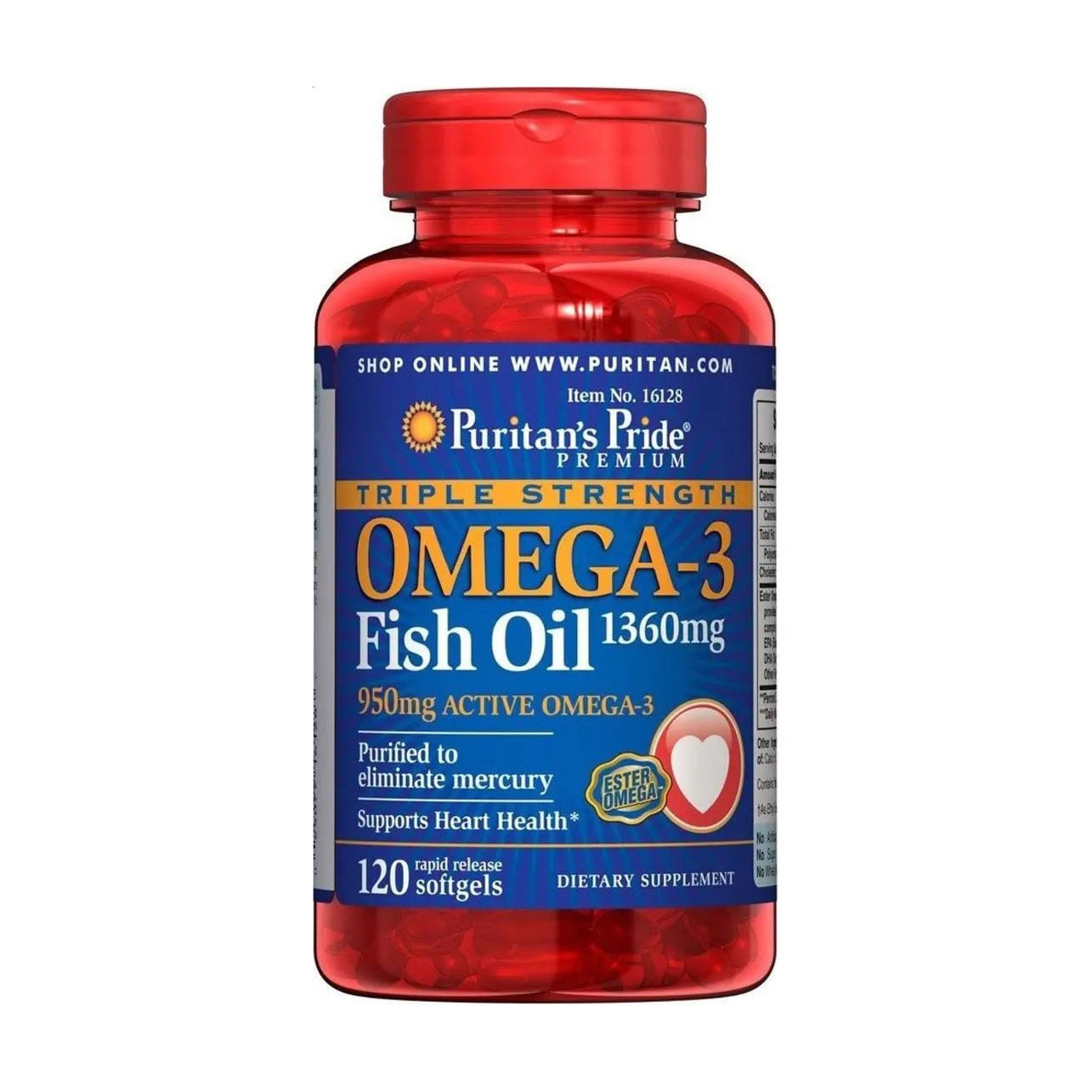 

Риб'ячий жир з омега-3 Puritan's Pride Omega-3 Fish Oil 1360 мг/950 мг, 120 капсул