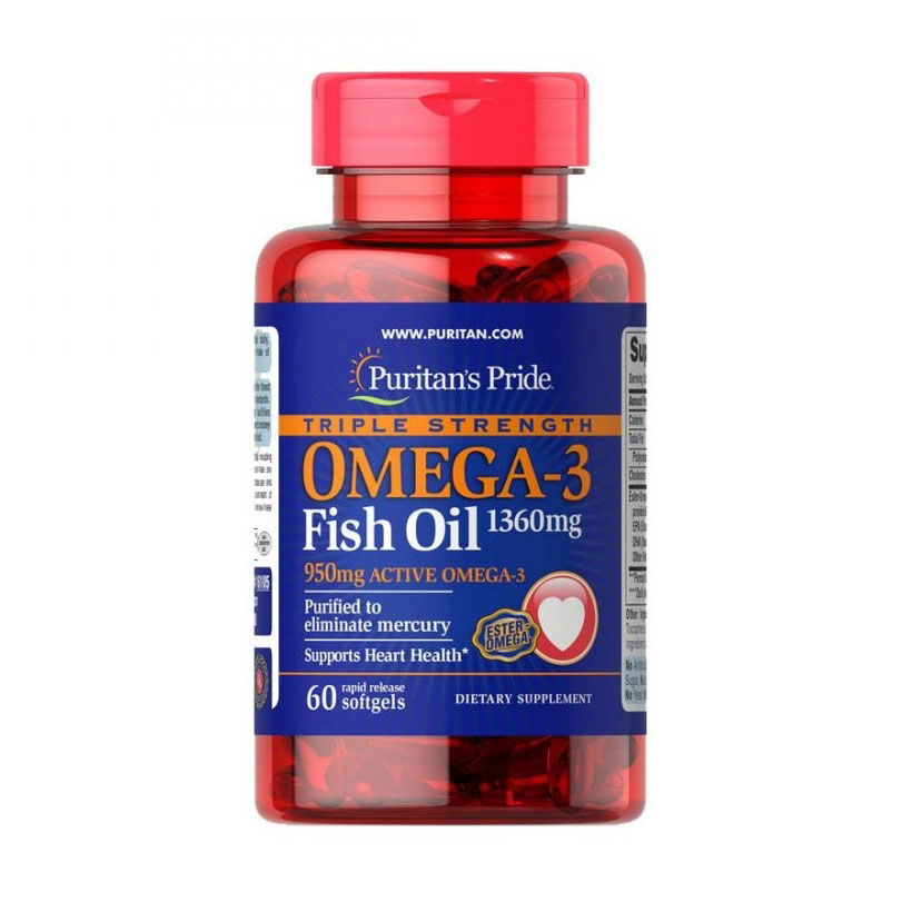 

Омега-3 Puritan's Pride Triple Strength Omega-3 Fish Oil 1400 мг, 60 капсул