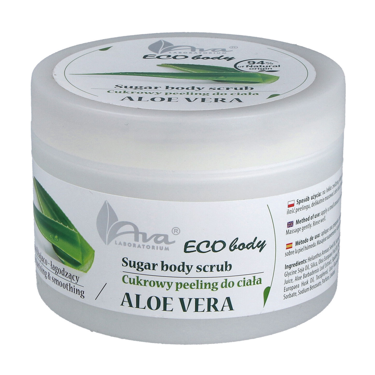 

Уцінка! Скраб для тіла AVA Laboratorium Eco Body Natural Sugar Scrub Aloe Алое вера, 250 г