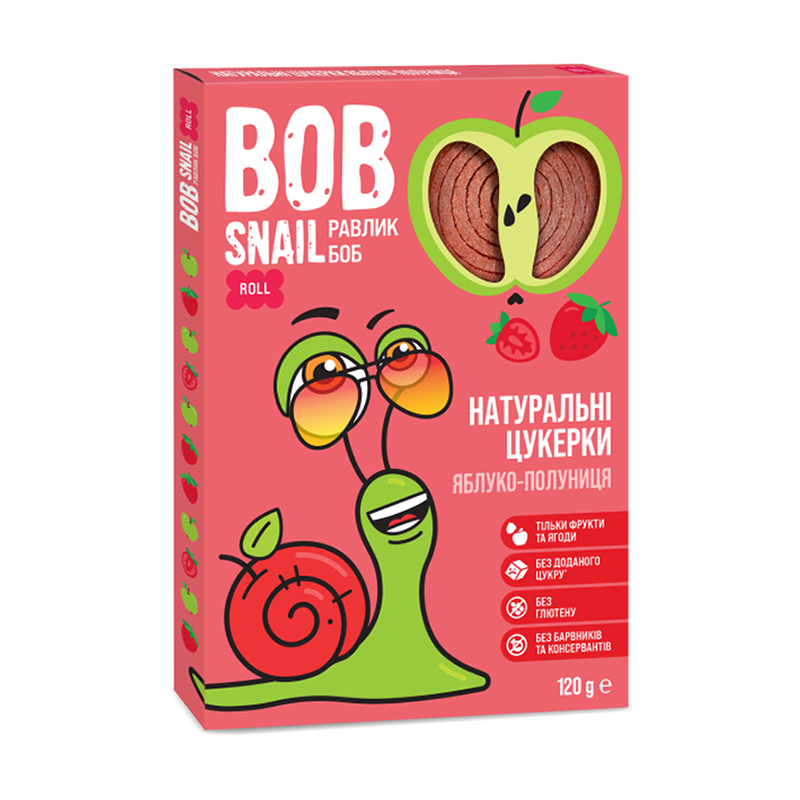 

Натуральні цукерки Bob Snail Яблуко-полуниця, 120 г