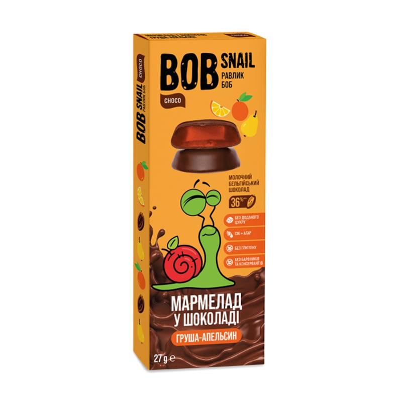 

Мармелад Bob Snail Груша-апельсин в молочному шоколаді, 27 г
