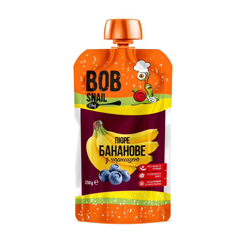 

Уцінка! Шеф-пюре фруктове Bob Snail Бананове з чорницею, 250 г