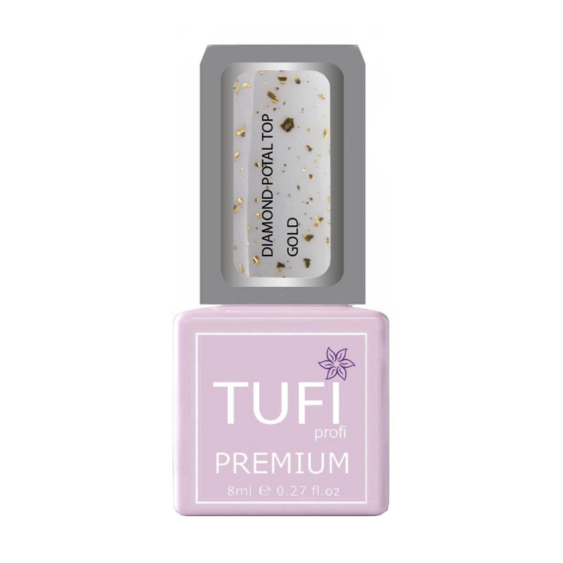 

Топ для гель-лаку Tufi Profi Premium Diamond Potal Top з поталлю та шимером, Золото, 8 мл