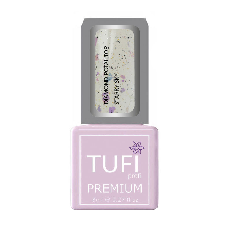 

Уцінка! Топ для гель-лаку Tufi Profi Premium Diamond Potal Top з поталлю та шимером, Зоряне небо, 8 мл