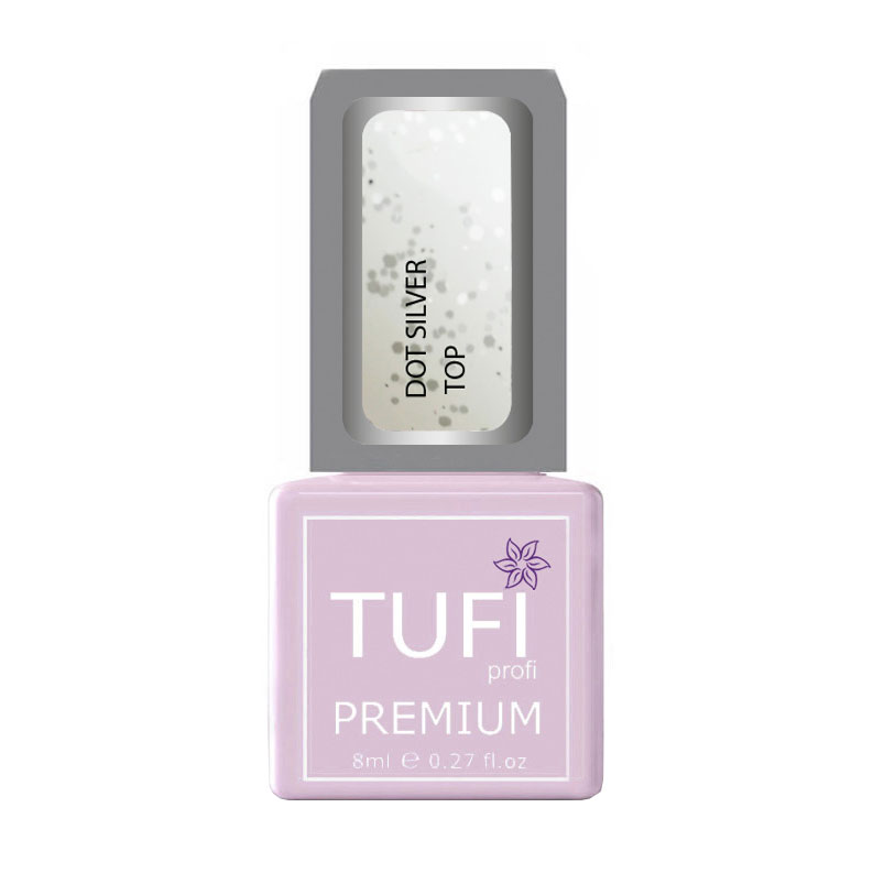 

Уцінка! Топ для гель-лаку Tufi Profi Premium Dot Silver Top з дрібною крихтою, 8 мл