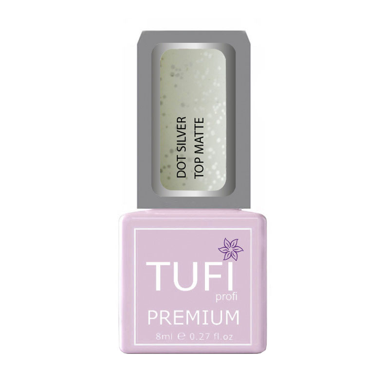

Уцінка! Матовий топ для гель-лаку Tufi Profi Premium Dot Silver Top Matte з дрібною крихтою, 8 мл