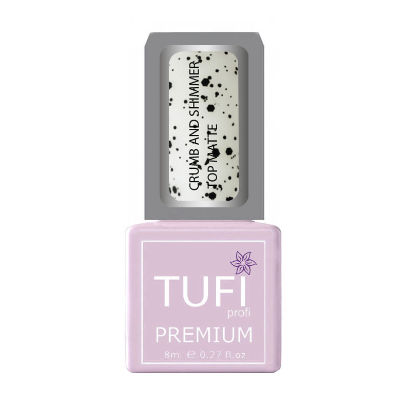 

Уцінка! Матовый топ для гель-лаку Tufi Profi Premium Crumb And Shimmer Top Matte з шимером та дрібною крихтою, 8 мл