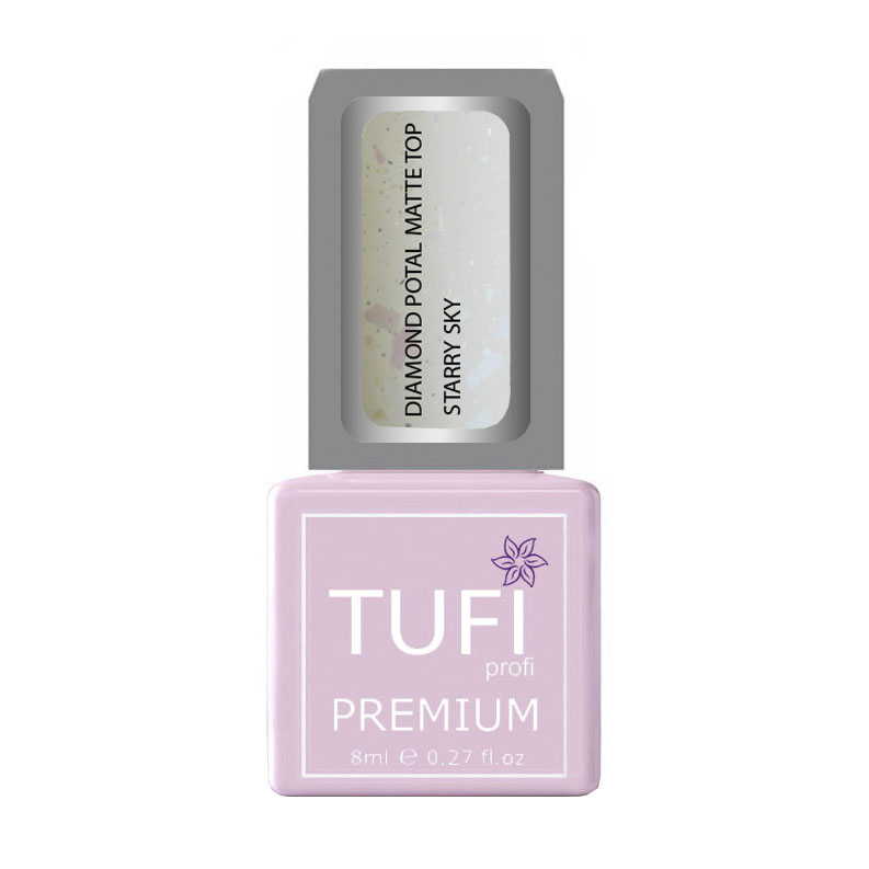 

Уцінка! Матовий топ для гель-лаку Tufi Profi Premium Diamond Potal Matte Top з поталлю та шимером, Зоряне небо, 8 мл