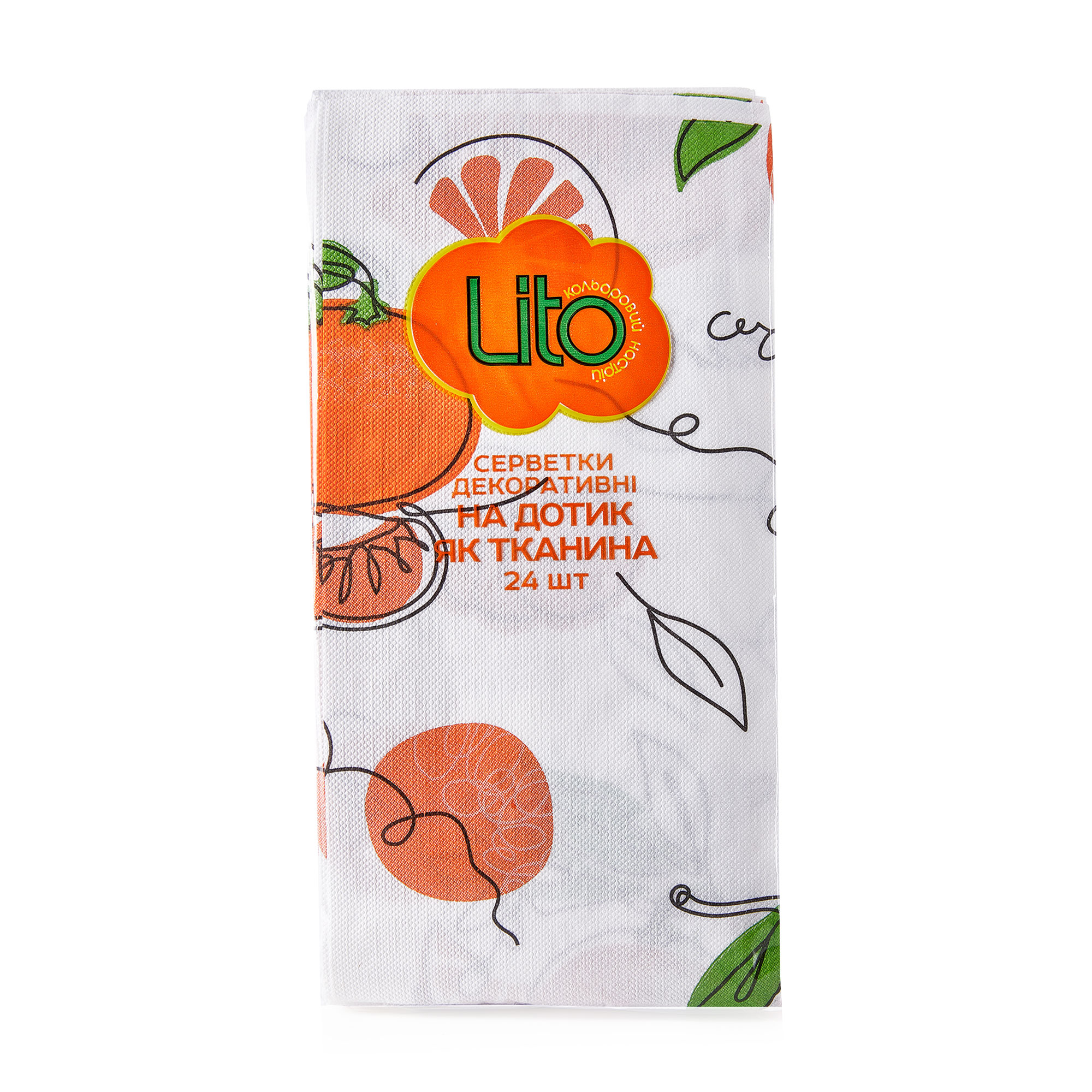 

Серветки столові Lito 33*33, 2-шарові, оранж + малюнок, 24 шт