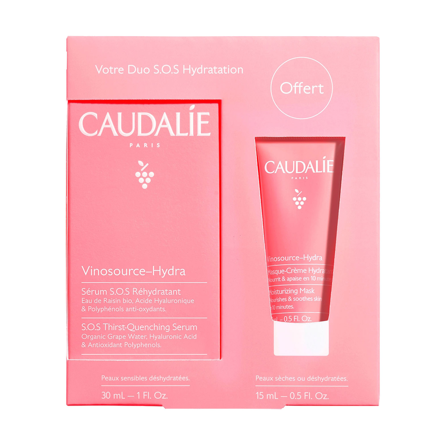 

Набір для обличчя Caudalie Vinosource-Hydra Set (сироватка, 30 мл + маска, 15 мл)