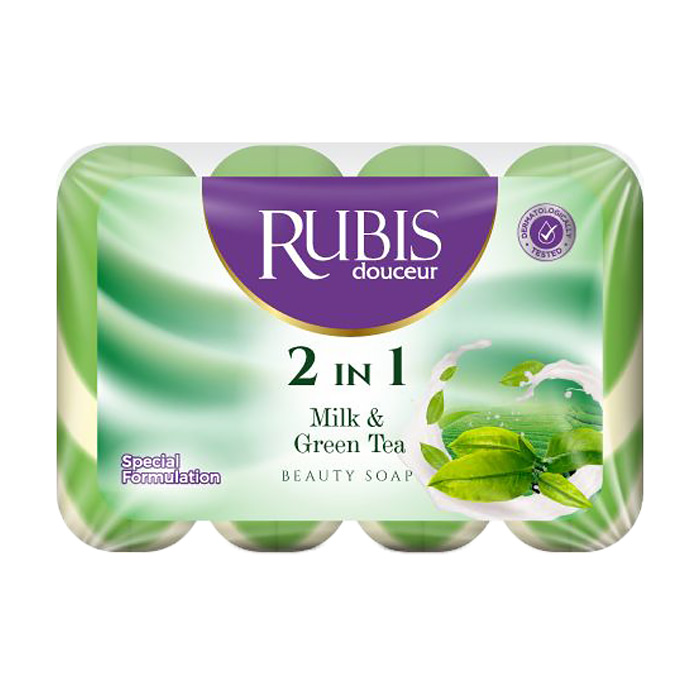 

Уцінка! Тверде мило Rubis 2 in 1 Milk & Green Tea Beauty Soap Молоко та зелений чай, 4*90 г