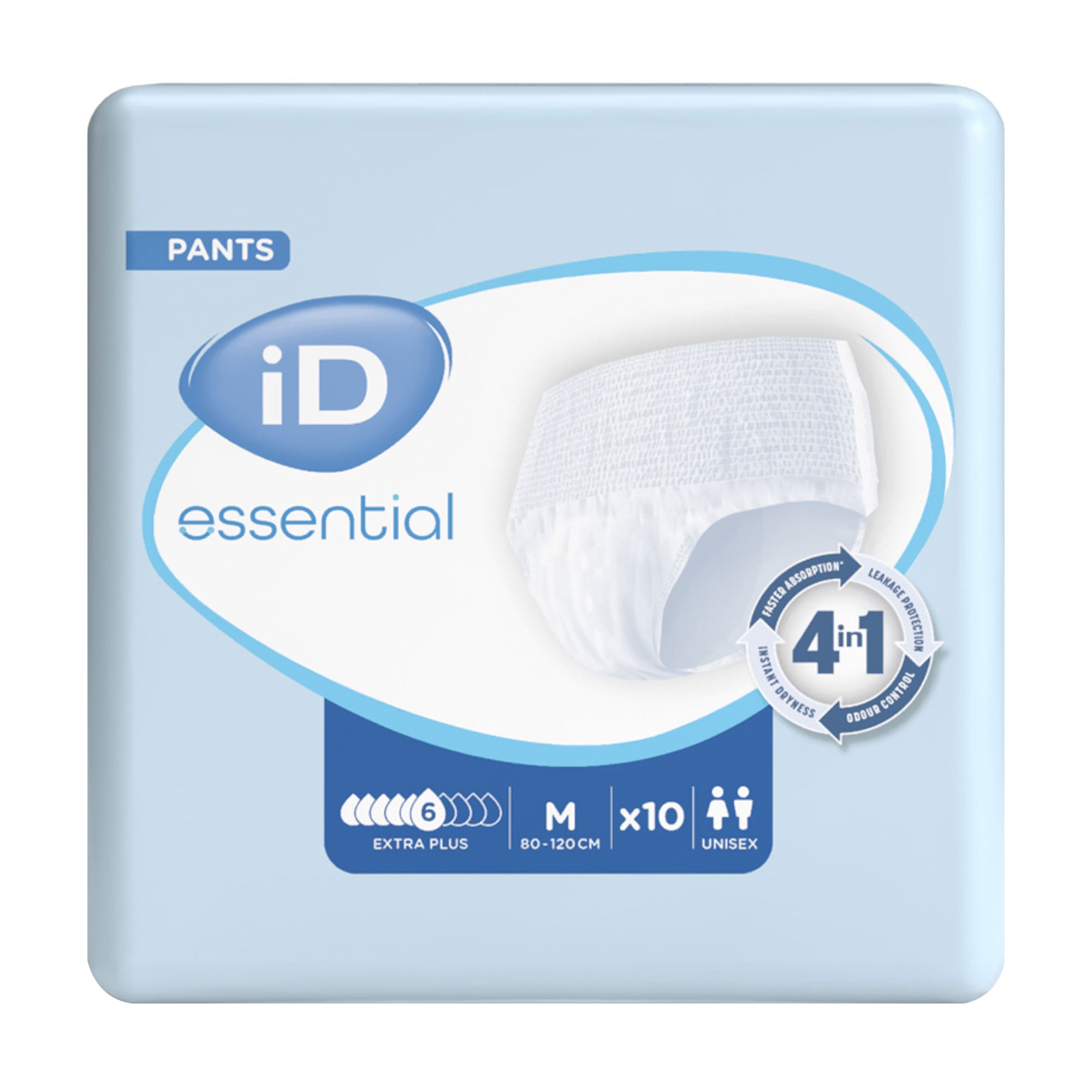 

Підгузки-труси для дорослих ID Essential Extra Plus, розмір Medium (80-120 см), 10 шт