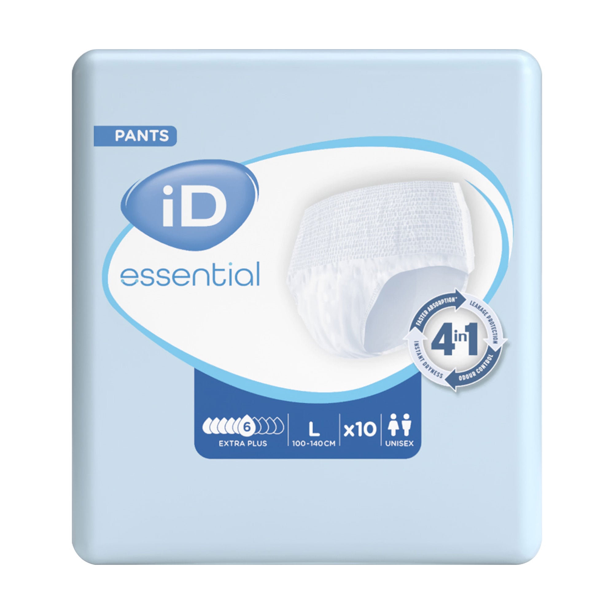 

Підгузки-труси для дорослих ID Essential Extra Plus, розмір Large (100-140 см), 10 шт