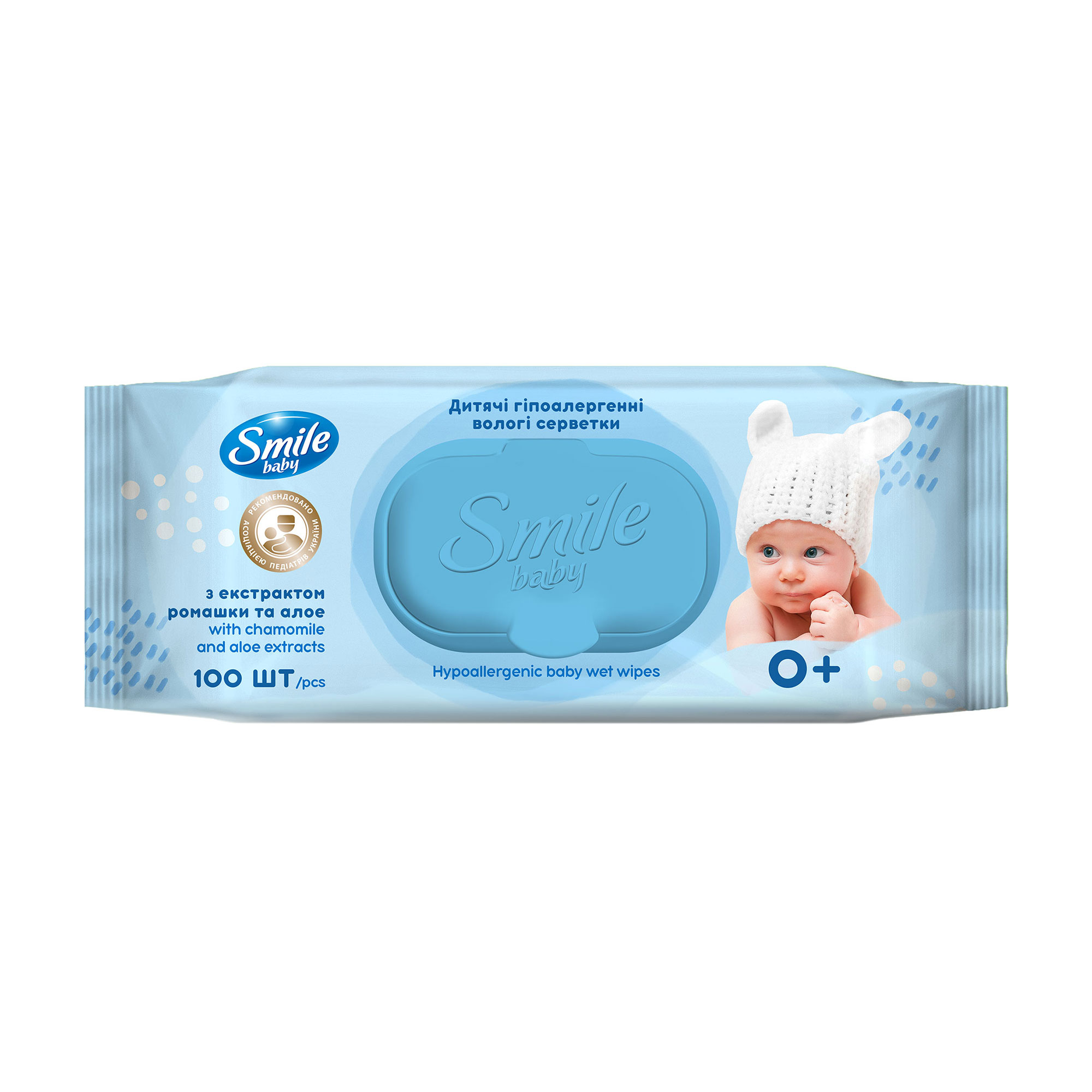 

Уцінка! Дитячі вологі серветки Smile Baby Екстракт ромашки та алое, з клапаном, 100 шт
