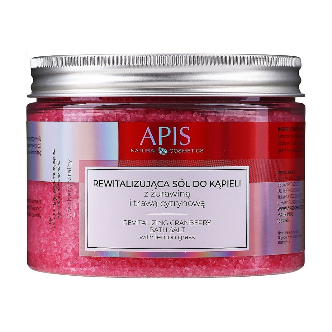 

Відновлювальна сіль для ванн Apis Natural Cosmetics з журавлиною та лемонграсом, 650 г