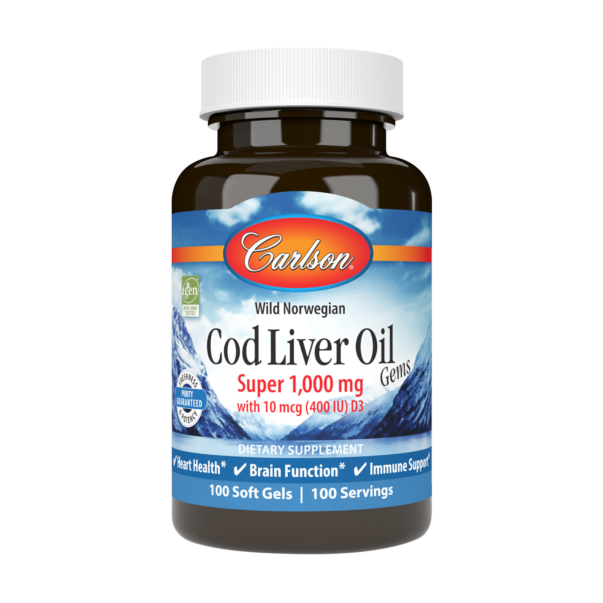 

Олія печінки тріски Carlson Labs Cod Liver Oil 1000 мг, 100 гелевих капсул