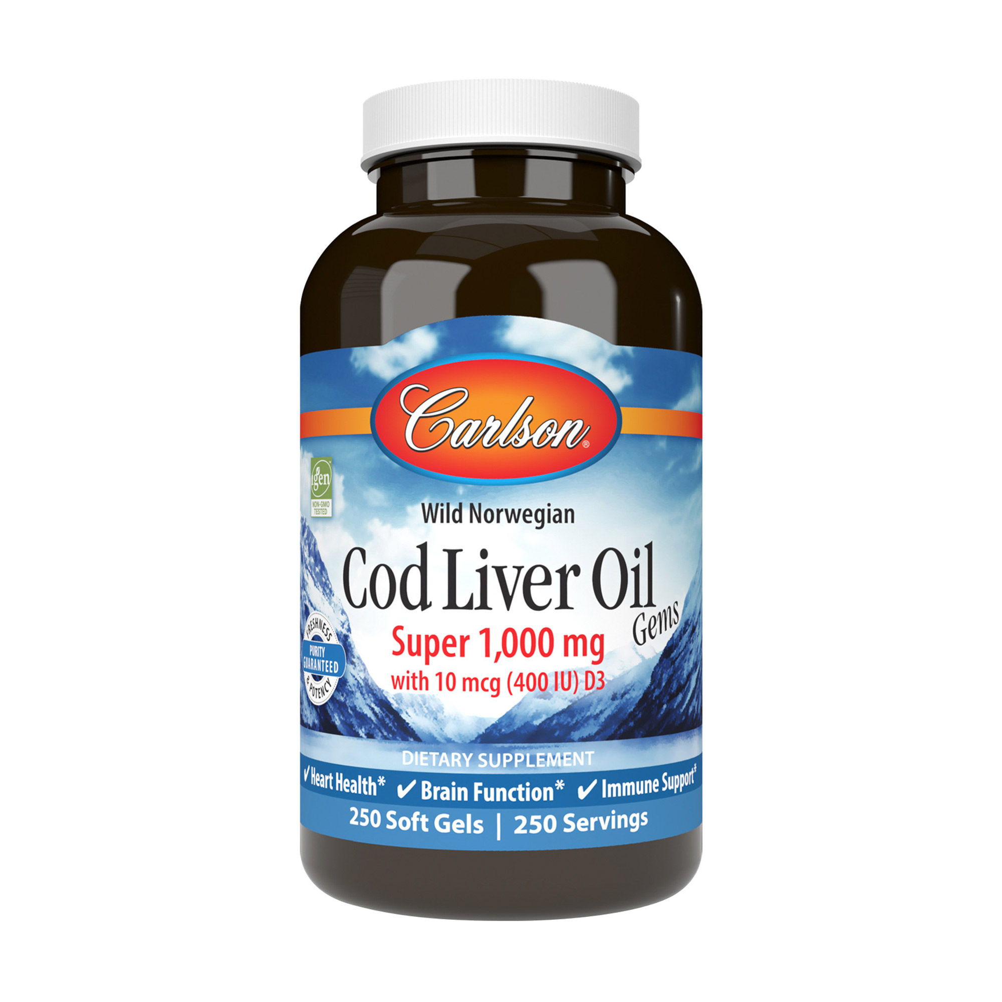

Олія печінки тріски Carlson Labs Cod Liver Oil 1000 мг, 250 гелевих капсул