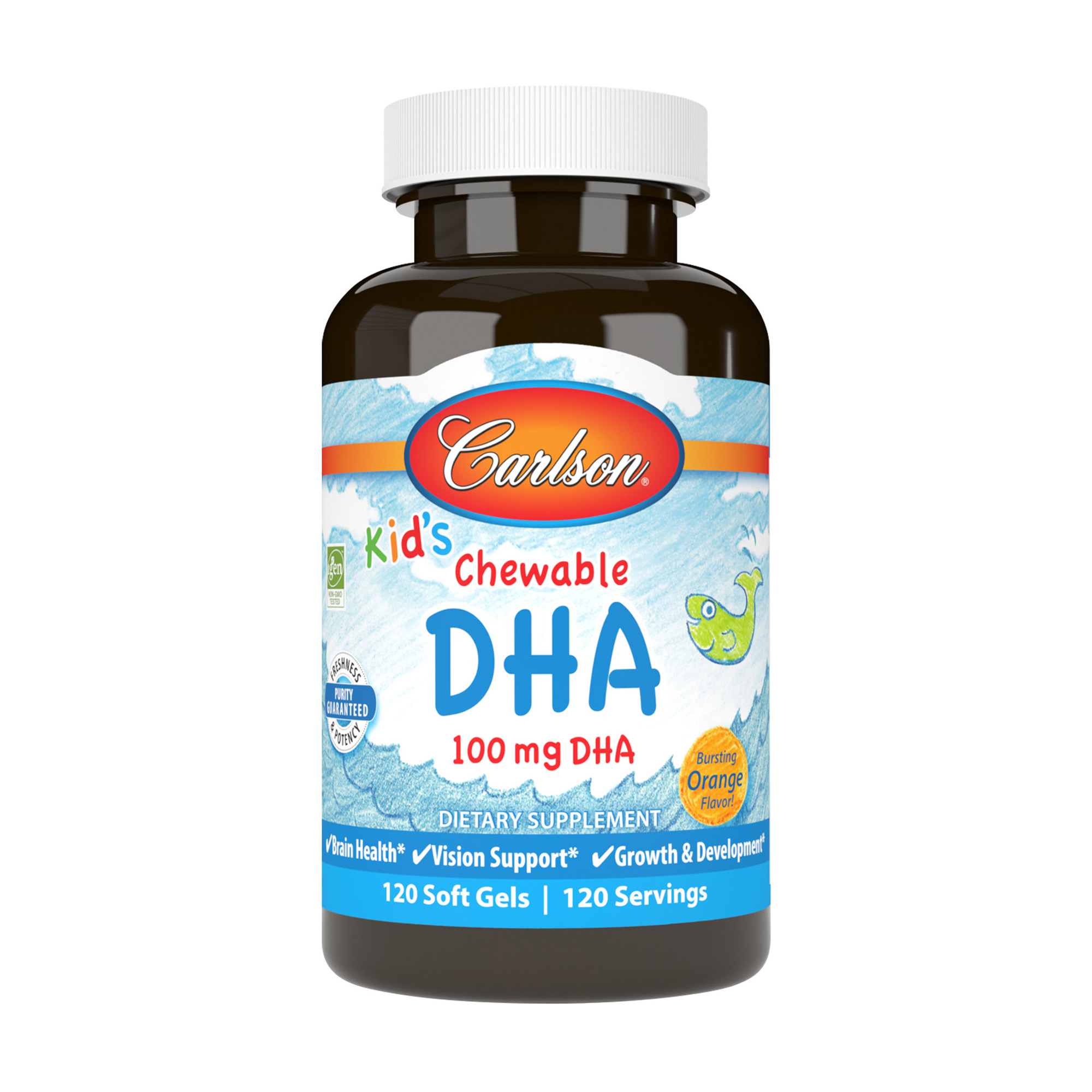 

Риб'ячий жир для дітей Carlson Labs Kid's DHA зі смаком апельсина, 100 мг, 120 жувальних гелевих капсул