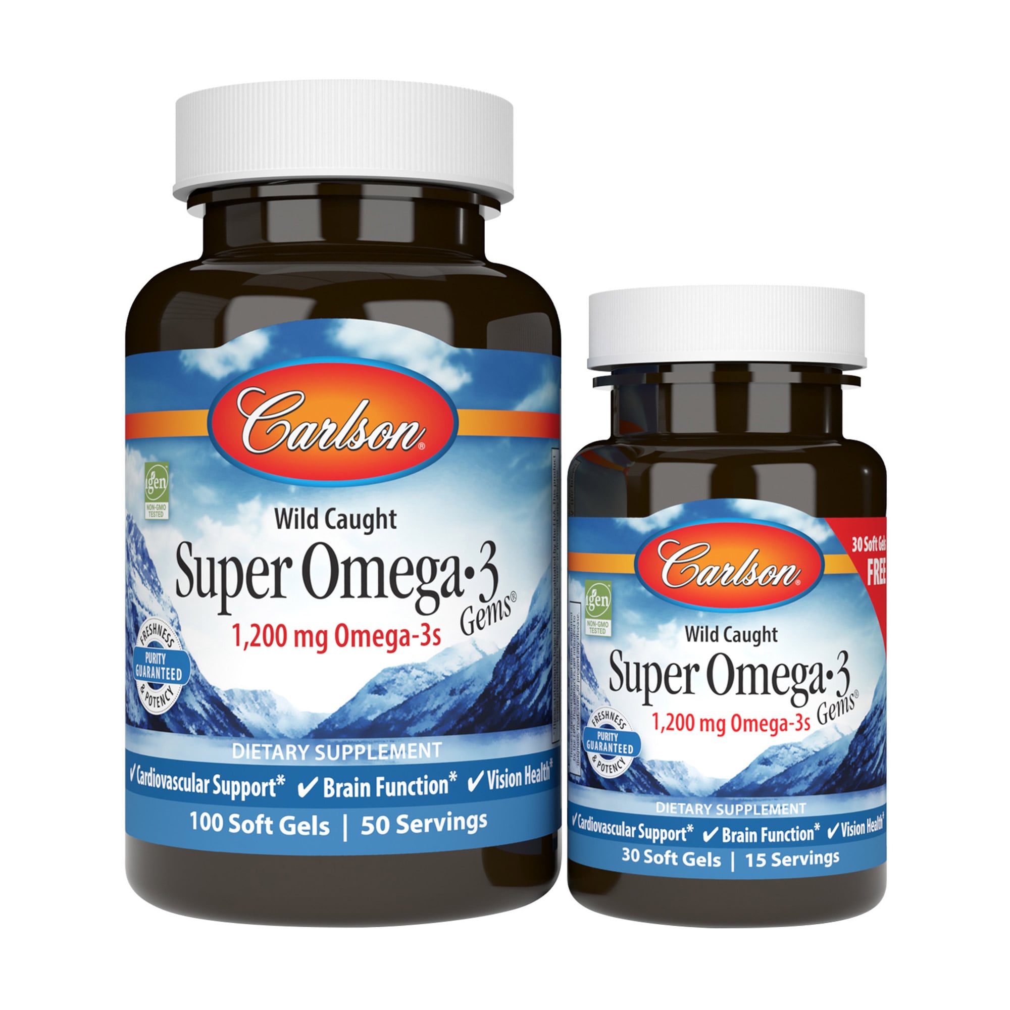 

Омега-3 Carlson Labs Super Omega-3, 1200 мг, 100+30 капсул