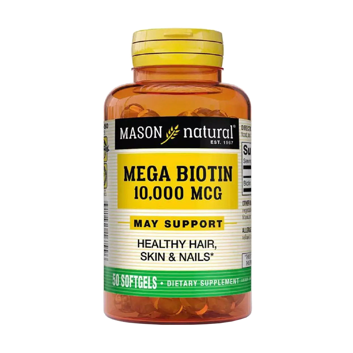 

Біотин Mason Natural Mega Biotin 10000 мкг, 50 гелевих капсул
