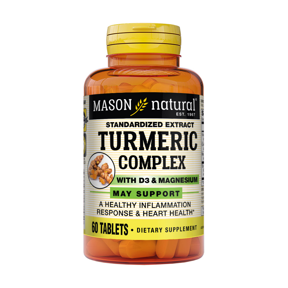 

Комплекс куркуми Mason Natural Turmeric Complex With Vitamin D3 & Magnesium з вітаміном D3 та магнієм, 60 таблеток