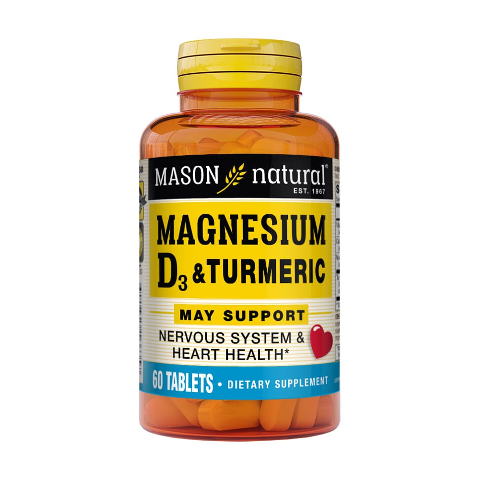 

Магній Mason Natural Magnesium & Vitamin D3 With Turmeric з вітаміном D3 та куркумою, 60 таблеток