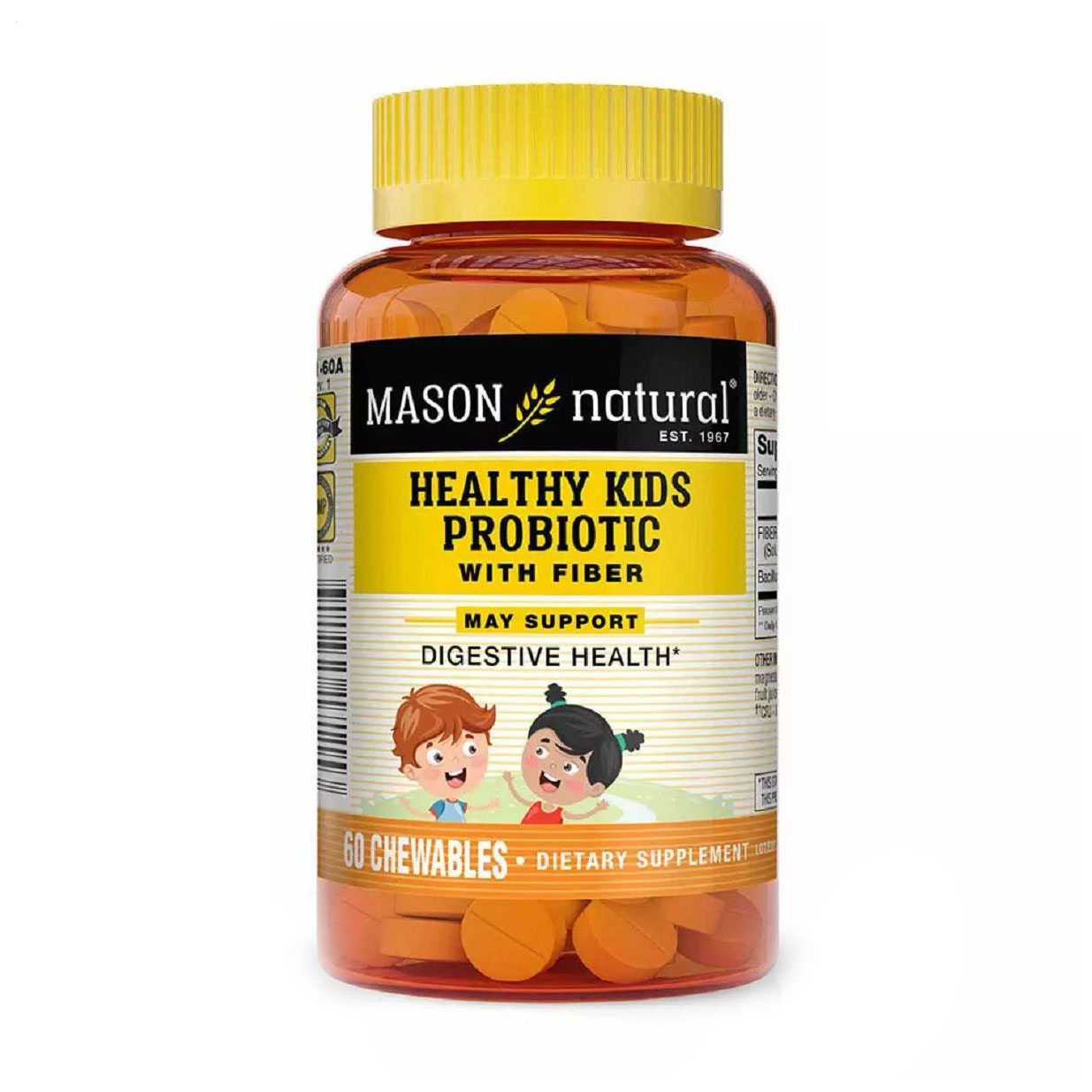 

Пробіотик з клітковиною для дітей Mason Natural Healthy Kids Probiotic With Fiber, 60 жувальних таблеток