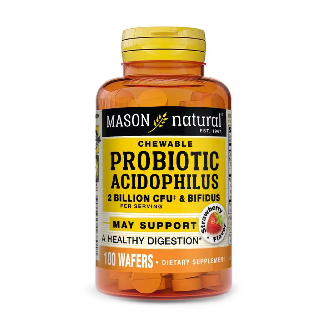 

Пробіотики 2 млд КУО Mason Natural Probiotic Acidophilus With Bifidus зі смаком полуниці, 100 жувальних капсул