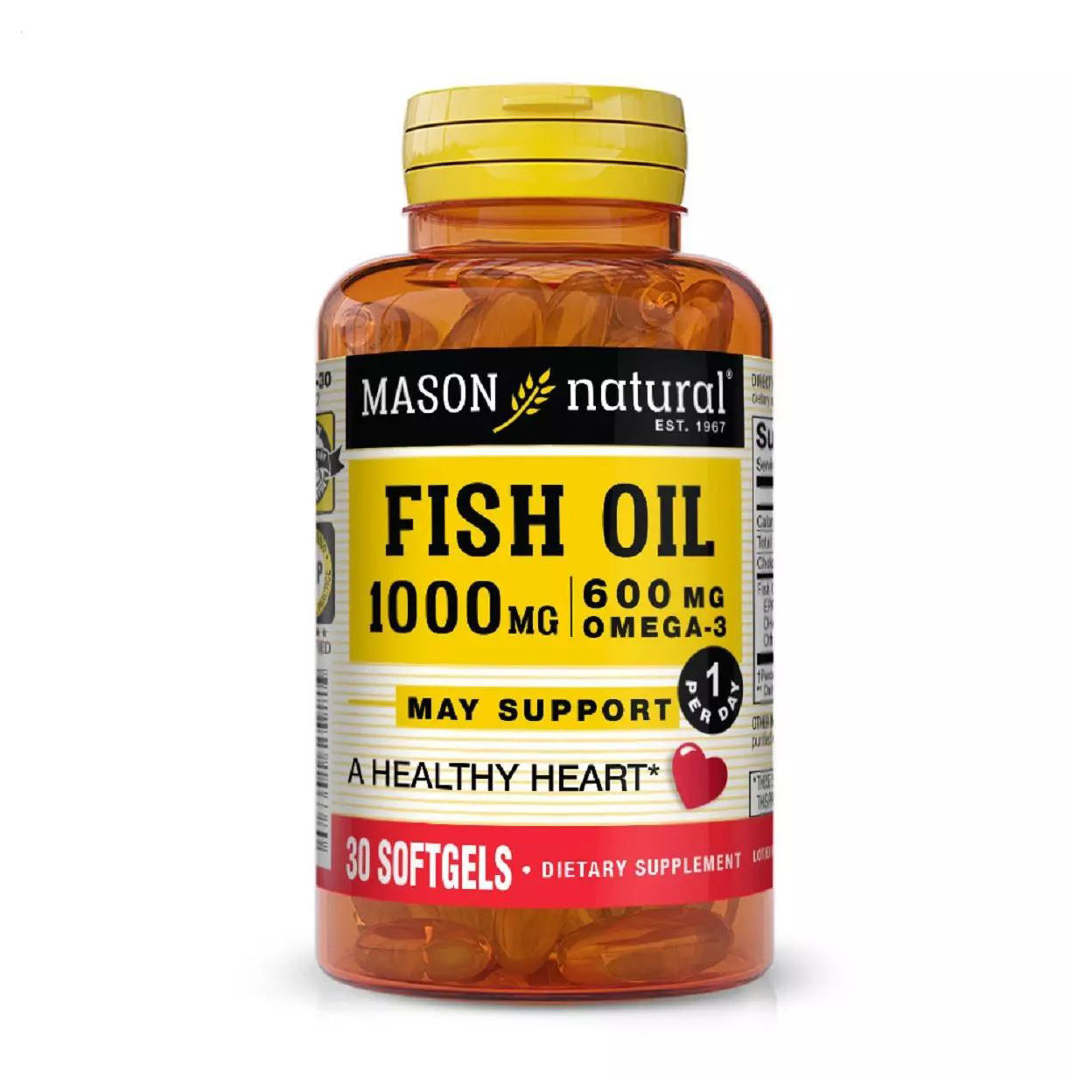 

Риб'ячий жир Mason Natural Fish Oil & Omega 3 1000 мг, з Омега-3 600 мг, 30 капсул