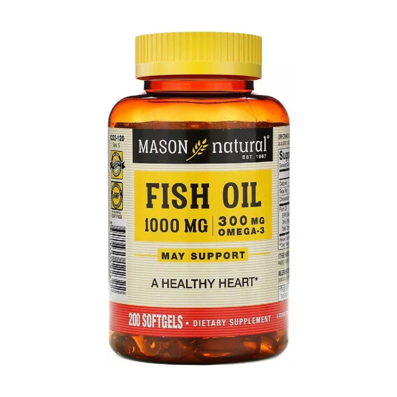 

Риб'ячий жир Mason Natural Omega-3 Fish Oil 1000 мг, з Омега-3 300 мг, 200 капсул
