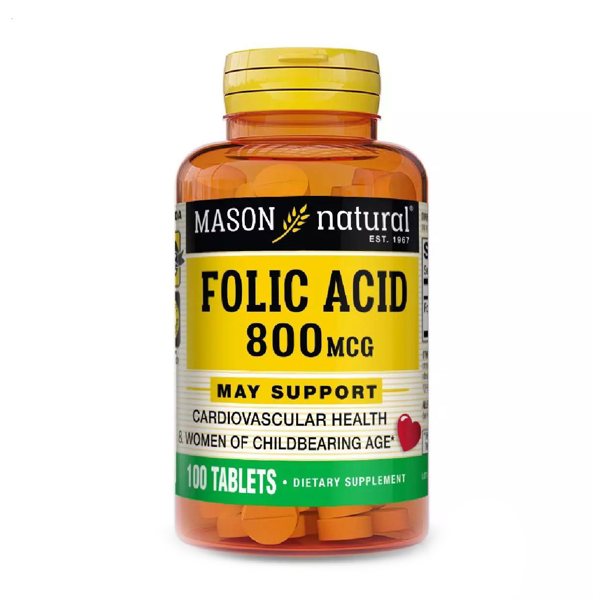 

Фолієва кислота Mason Natural Folic Acid 800 мкг, 100 таблеток