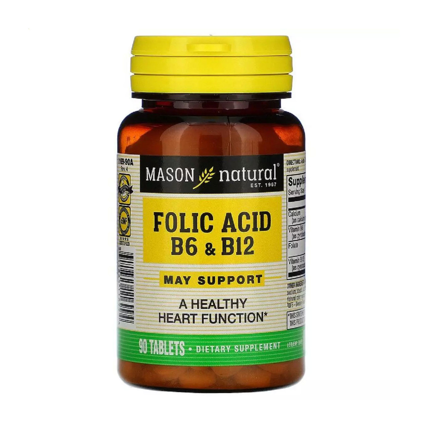 

Фолієва кислота B6 і B12 Mason Natural Folic Acid B6 & B12, 90 таблеток