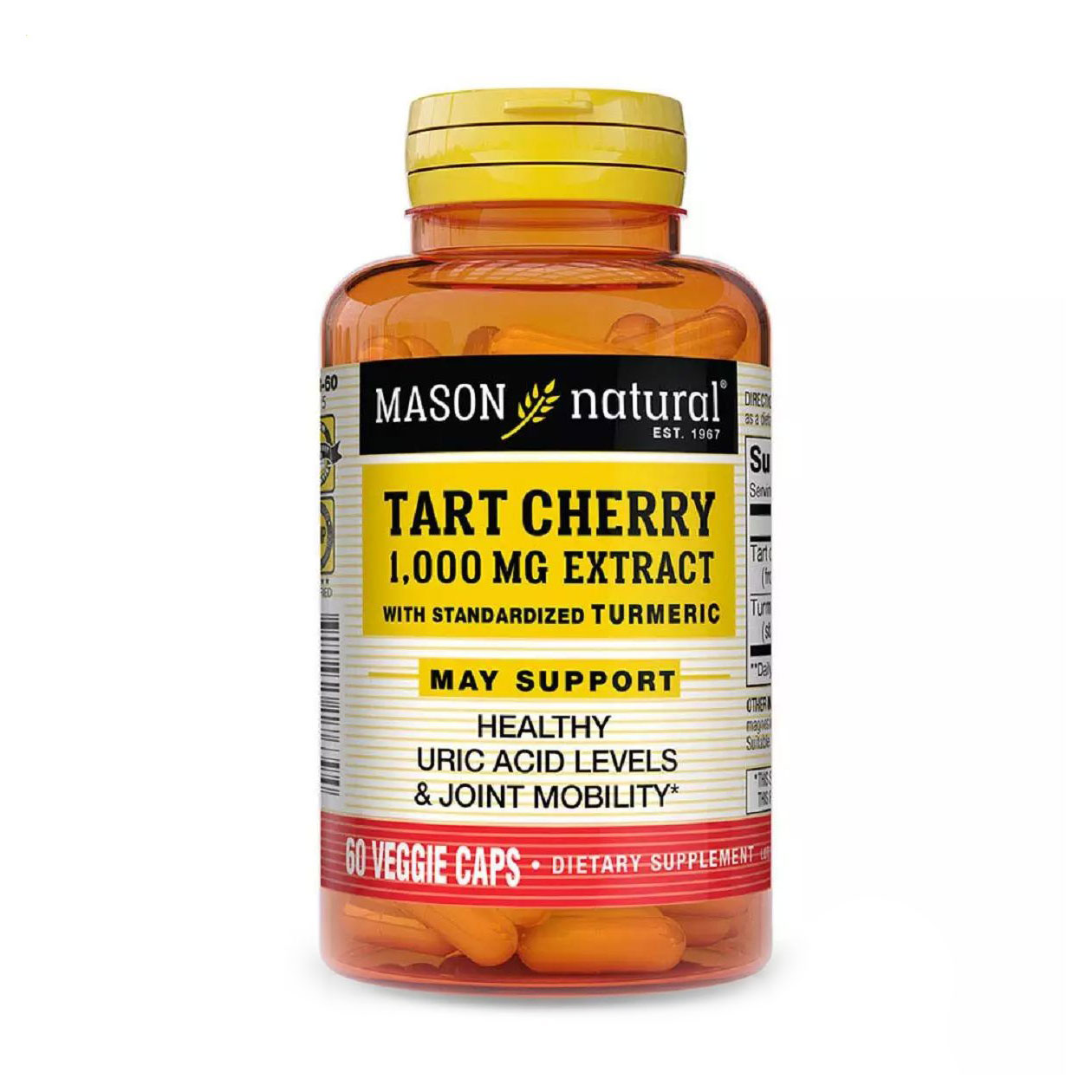 

Екстракт терпкої вишні Mason Natural Tart Cherry Extract With Turmeric 1000 мг з куркумою, 60 вегетаріанських капсул