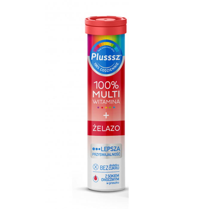 

Мультивітаміни з залізом Polski Lek Plusssz 100% Multivitamins With Iron, 20 шипучих таблеток