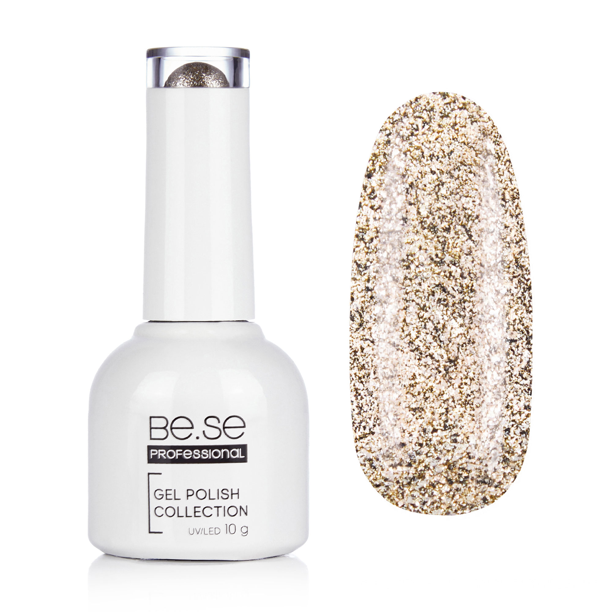 

Гель-лак для нігтів Be.Se Professional Gel Polish Collection Shimmer 18 Насичені блискітки, золотий, 10 г