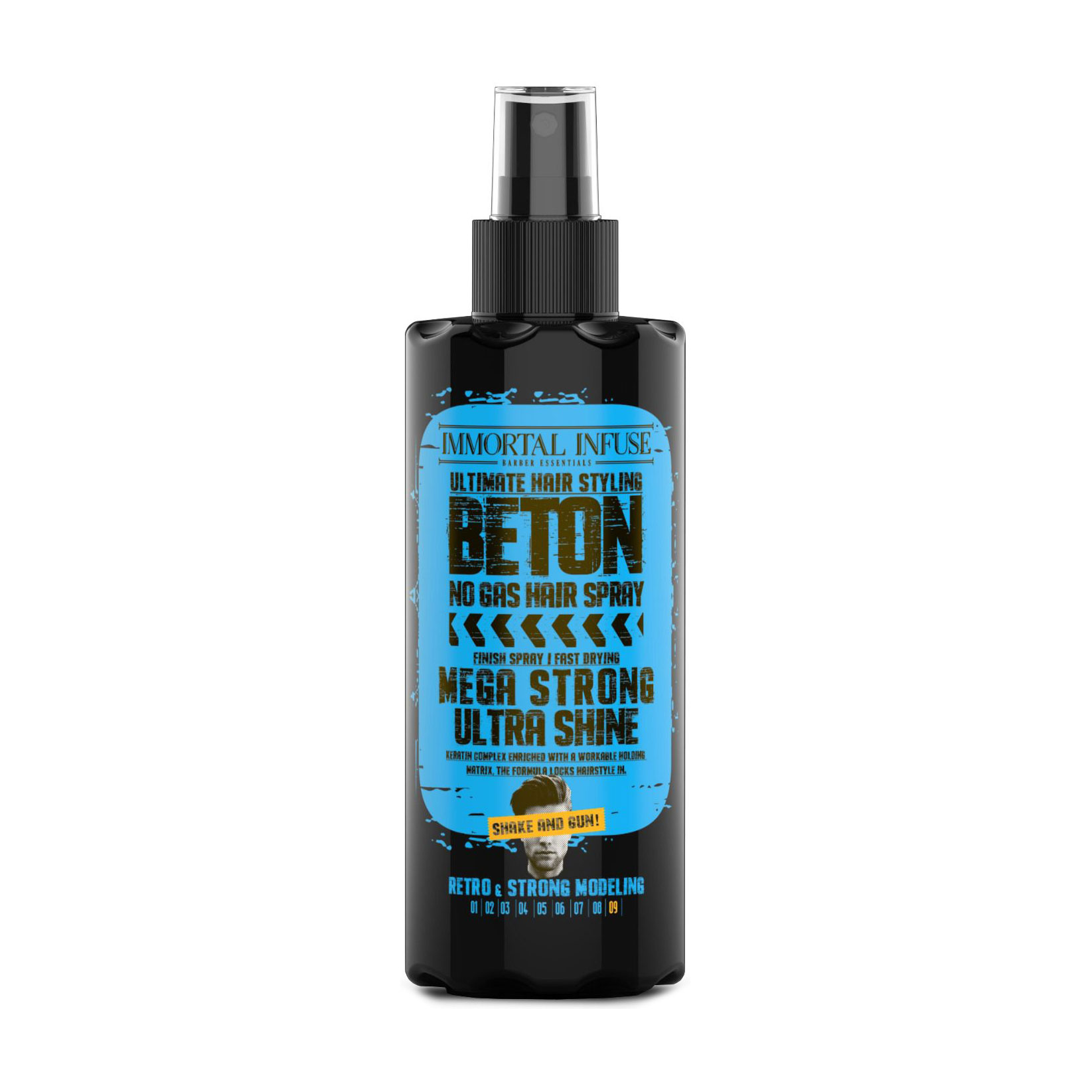 

Чоловічий віск-спрей для укладання волосся Immortal NYC Infuse Beton Mega Strong Ultra Shine Ультрасяйний, екстрасильна фіксація, 200 мл