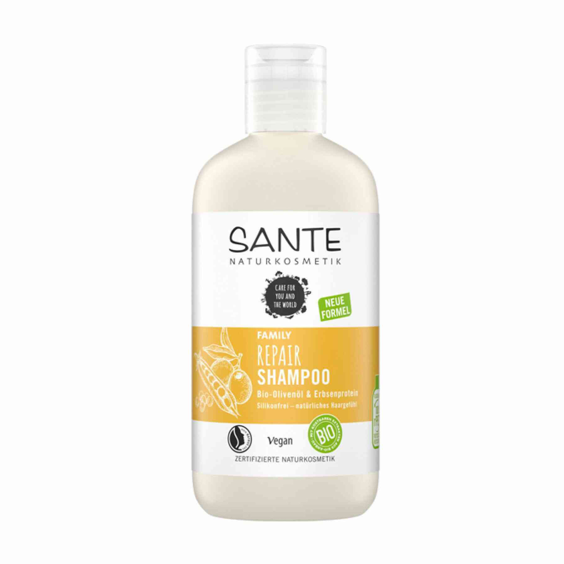 

Регенерувальний біошампунь для волосся для всієї родини Sante Family Repair Shampoo Bio-Olive Oil and Pea Protein, 250 мл