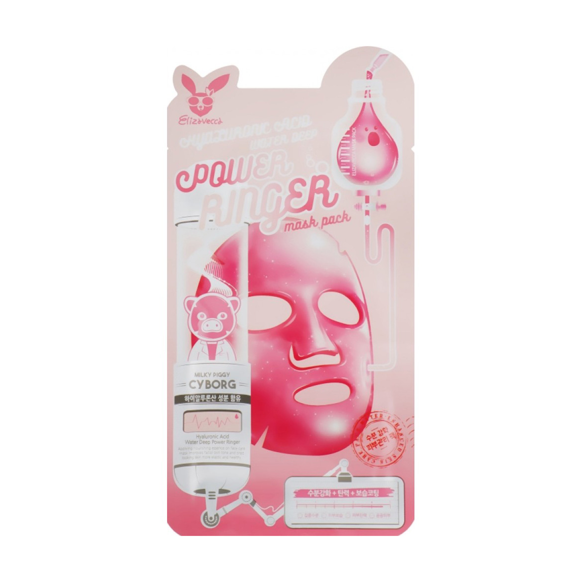 

Зволожувальна тканинна маска для обличчя Elizavecca Hyaluronic Acid Water Deep Power Ringer Mask Pack з гіалуроновою кислотою, 23 мл