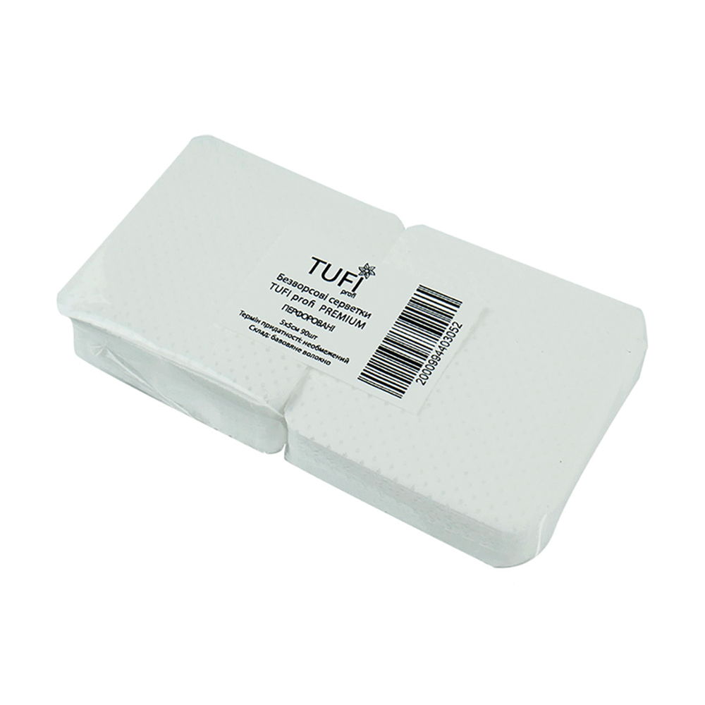 

Безворсові серветки Tufi Profi Premium перфоровані 5*5 см, 90 шт
