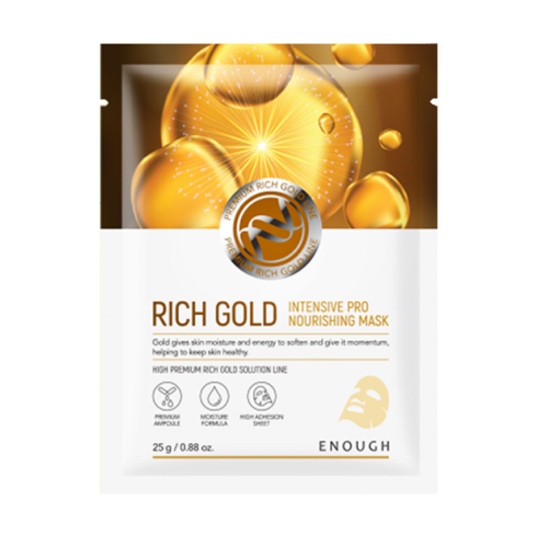 

Уцінка! Тканинна маска для обличчя Enough Rich Gold Intensive Pro Nourishing Mask Pack на основі іонів золота, 25 г