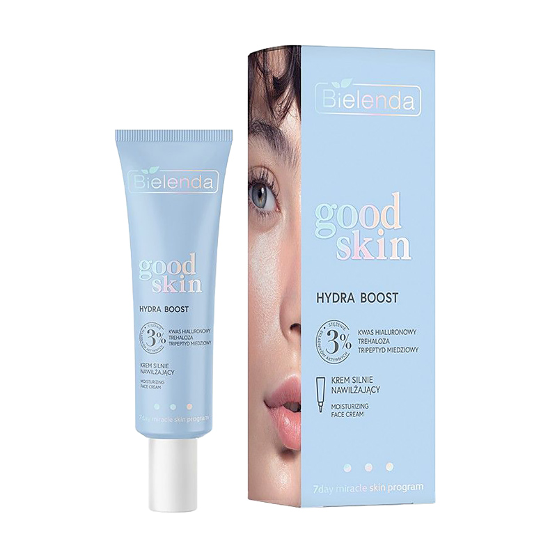 Акція на Зволожувальний крем для обличчя Bielenda Good Skin Hydra Boost Moisturizing Face Cream з гіалуроновою кислотою, 50 мл від Eva