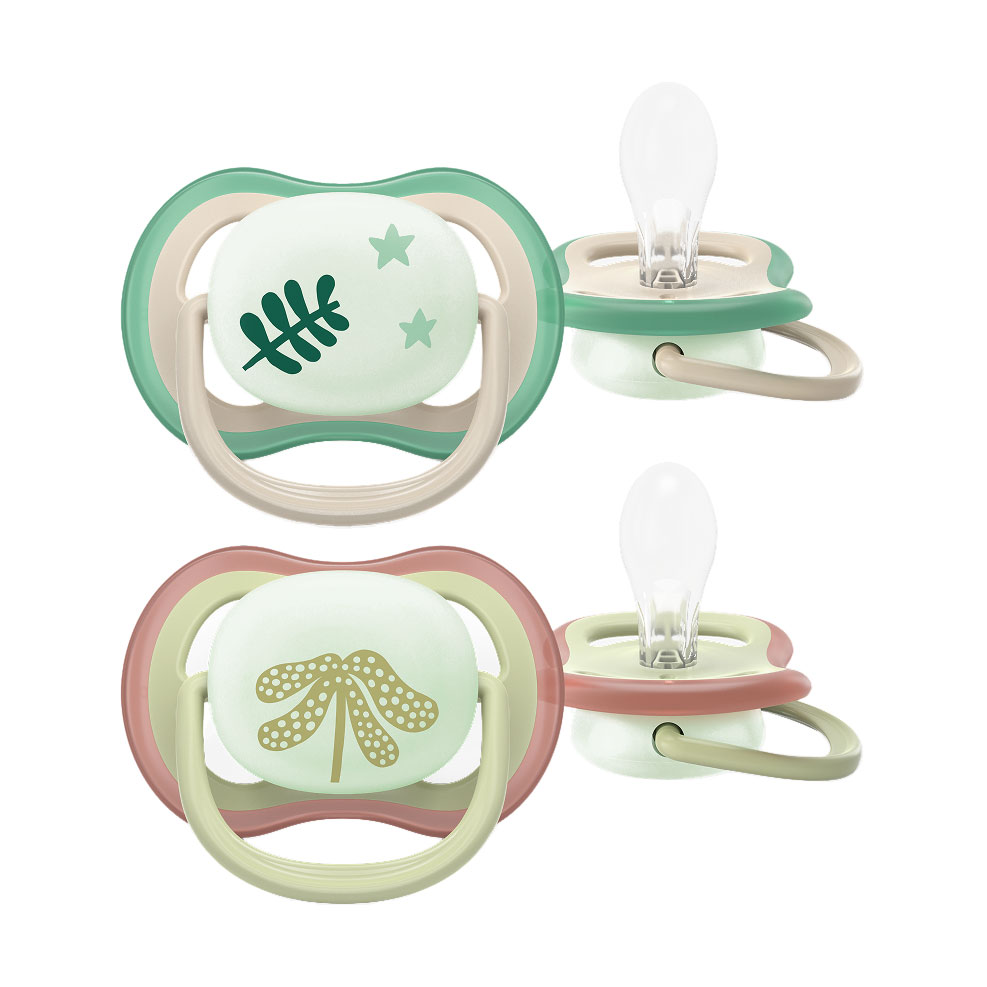 

Силіконова пустушка AVENT Ultra Air нічна, 6-18 місяців, для хлопчиків, бежева, 2 шт (SCF376/13)