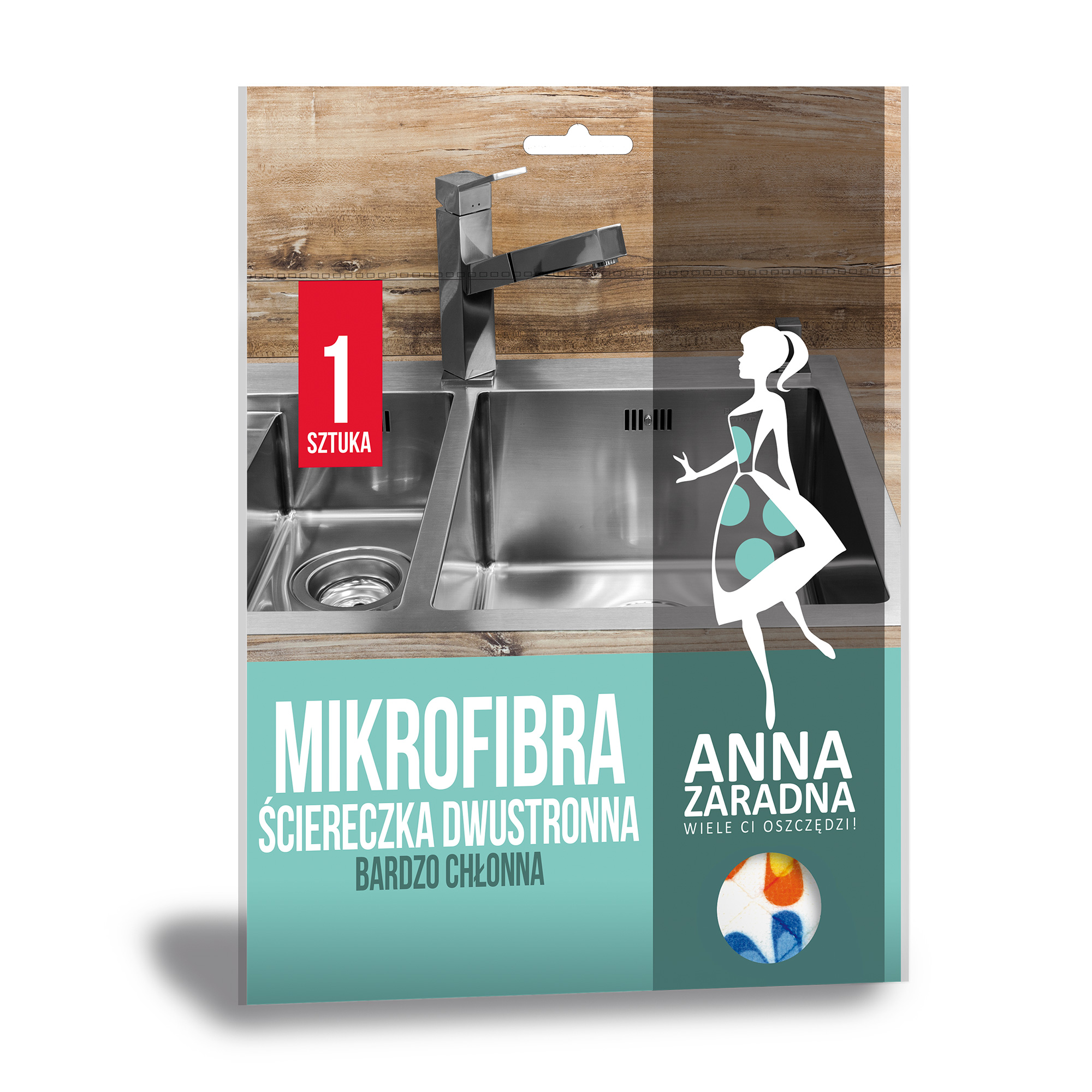 

Серветка для прибирання Anna Zaradna з мікрофібри, двостороння, 1 шт