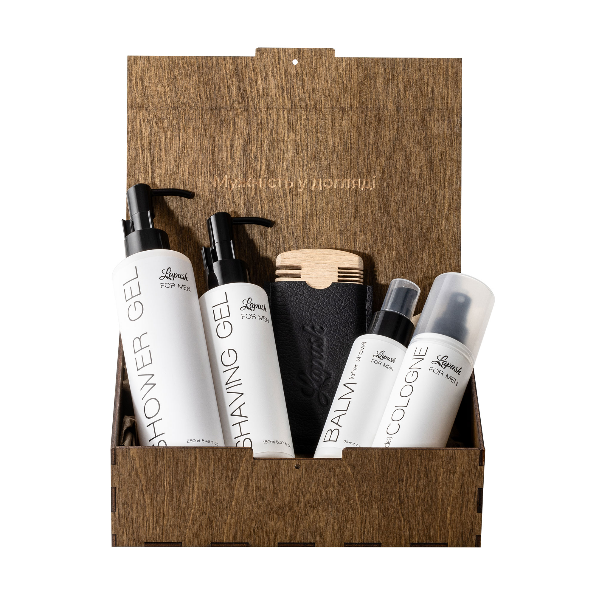 

Уцінка! Чоловічий набір Lapush Щоденний догляд (гель для душу, 250 мл + гель для гоління, 150 мл + бальзам після гоління, 80 мл+ одеколон, 120 мл + гребінь)