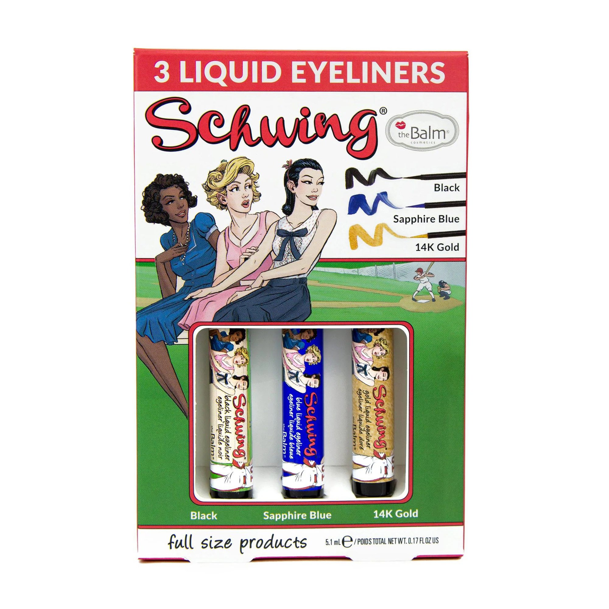 

Набір рідких підводок для очей theBalm Schwing Trio (Black, 1.7 мл + Sapphire Blue, 1.7 мл + 14K Gold, 1.7 мл)