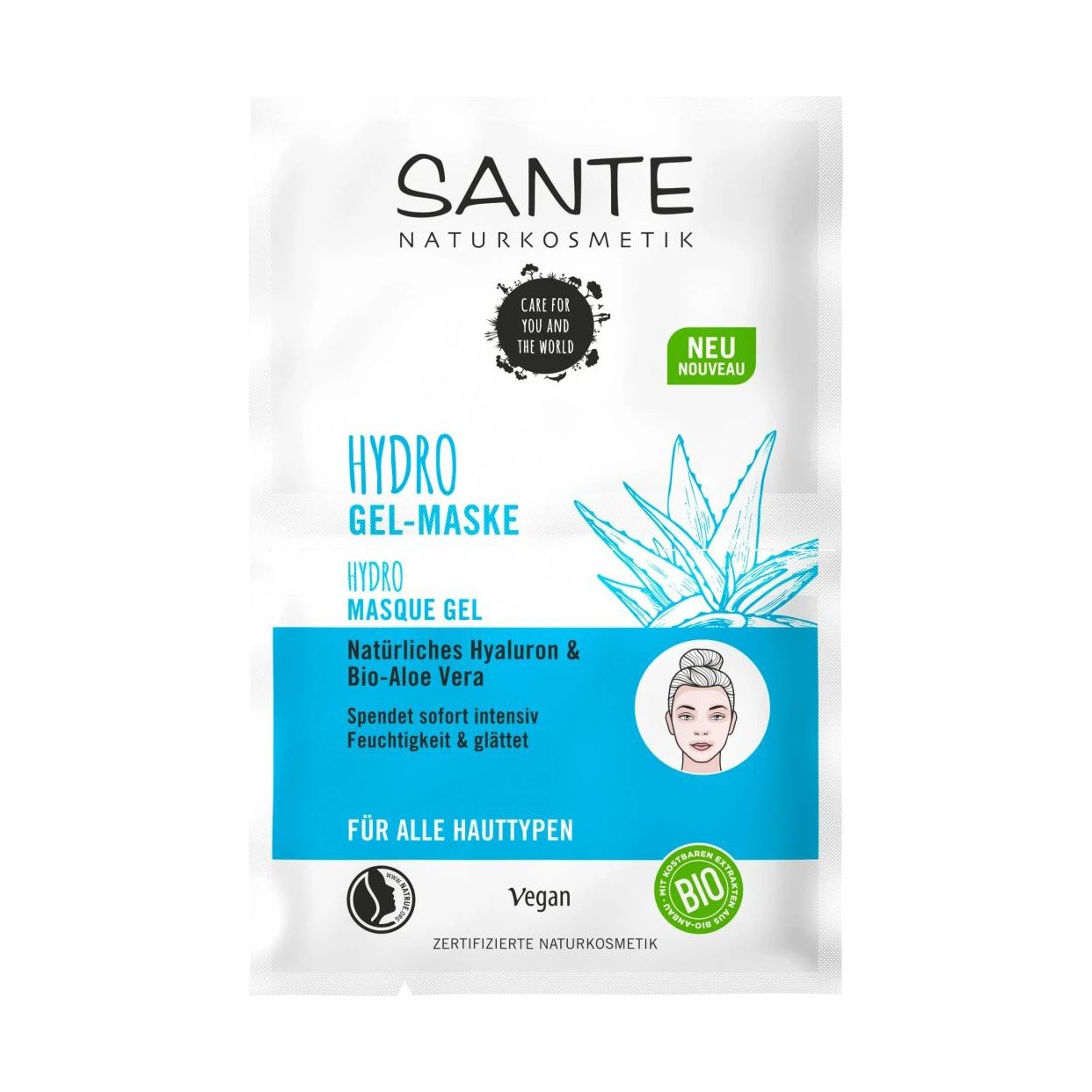 

Гелева маска для обличчя Sante Hydro Gel Mask з гіалуроновою кислотою та алое вера, 2*4 мл