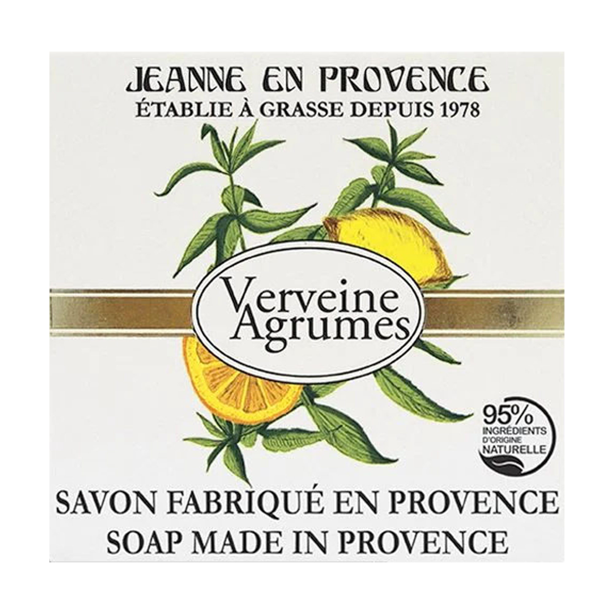 

Тверде мило для рук Jeanne en Provence Verveine Argumes Вербена та цитрус, 100 г