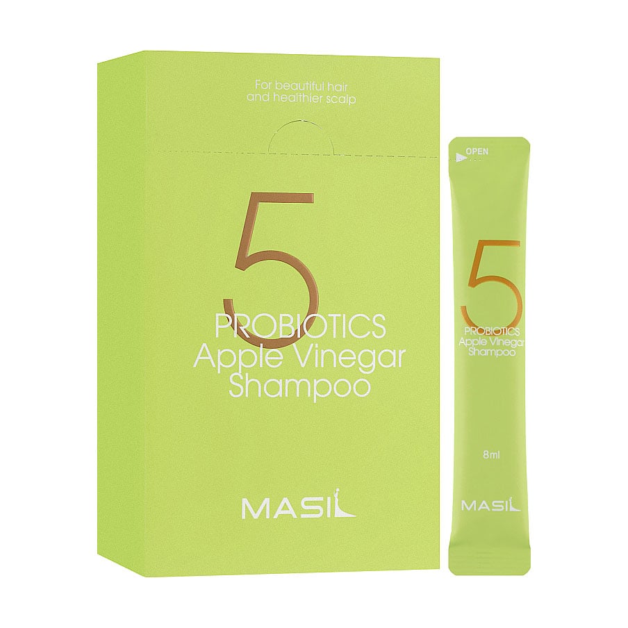 

Уцінка! М'який безсульфатний шампунь Masil 5 Probiotics Apple Vinegar Shampoo з пробіотиками та яблучним оцтом, для чутливої шкіри голови, 20*8 мл