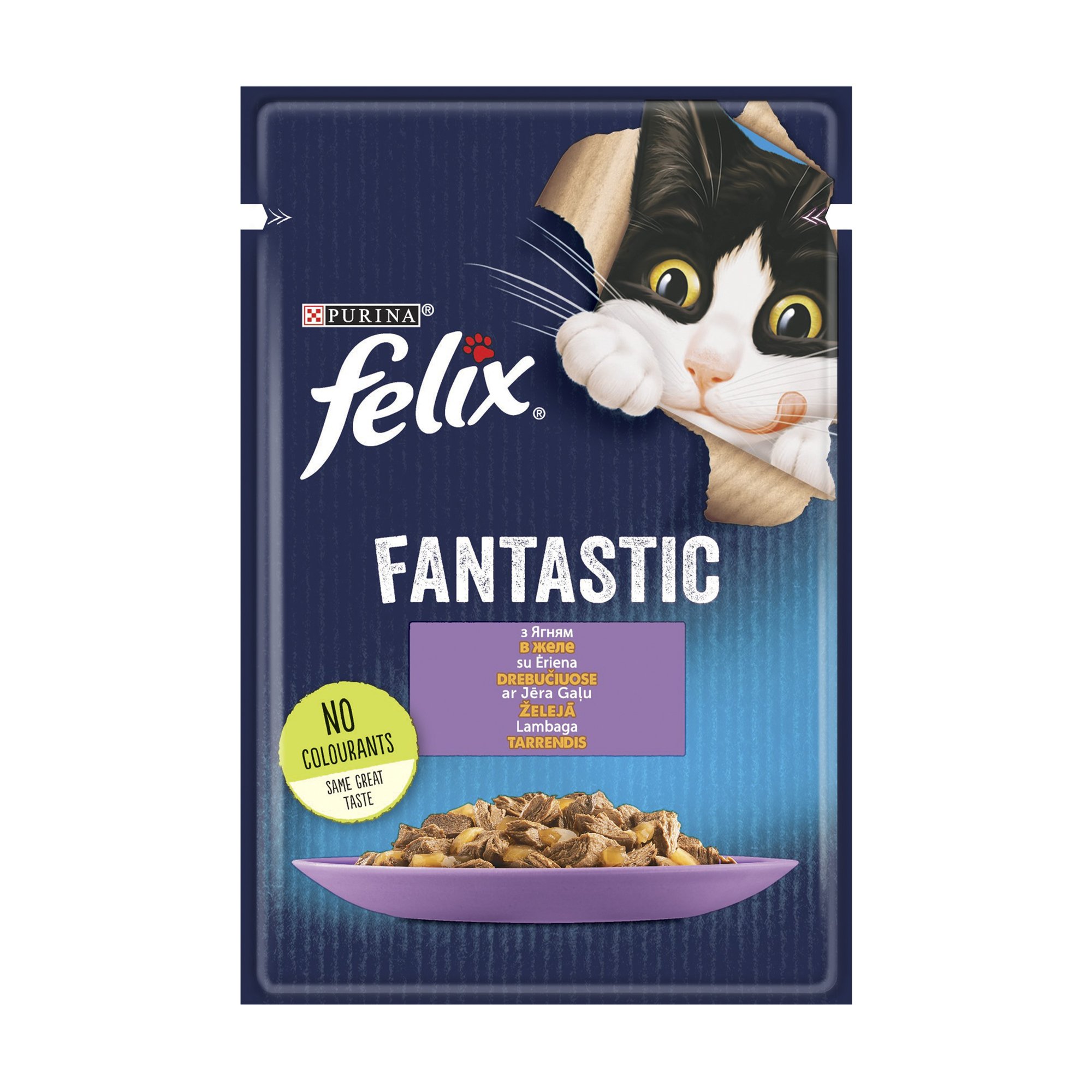 

Вологий корм для дорослих кішок Felix Fantastic з ягням, шматочки в желе, 85 г