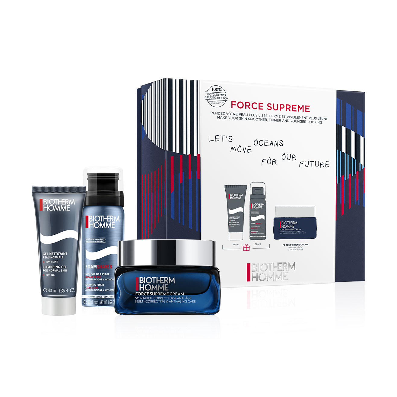

Уцінка! Чоловічий набір для обличчя Biotherm Homme Force Supreme Youth Architect (антивіковий крем, 50 мл + піна для гоління, 50 мл + гель для обличчя, 40 мл)
